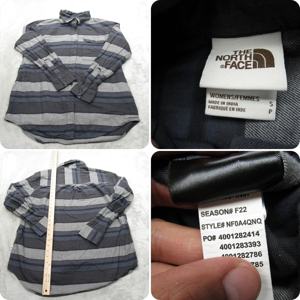 The North Face Shirt Womens‎ Small Gray Blue Striped Cotton Button Up Berkeley